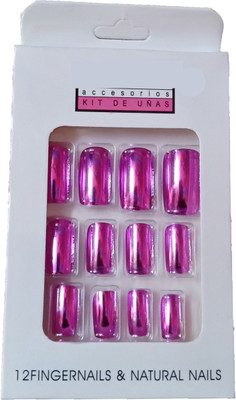 

beautyhub artificial matallic mirror look fake nails color pink(Pack of 12)