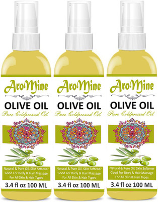

AroMine 100% Pure Extra Light Olive Oil - For Hair Growth & Glowing Skin Organic-Combo of 3 No.100 ml Bottles(300 ml) Hair Oil (300 ml) Hair Oil (300 ml)(300 ml)