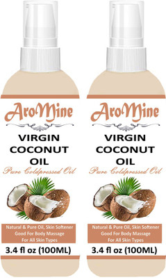 

AroMine 100% Organic Cold Pressed Extra Virgin Coconut Oil For Hair Regrowth, Hair Fall & Glow Skin Hair Oil-(100ml)-Pack of-2-Bottle(200ml) Hair OIL Hair Oil(200 ml)