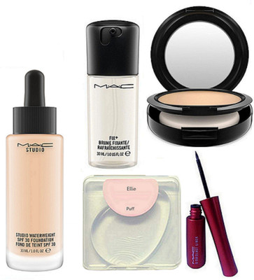 

ellie Silicon Puff, Mac Studio Waterweight Spf30 Foundation, Fix Brume, Studio Fix Compact, Liquidlast Eyeliner(Set of 5)