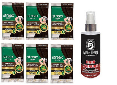 

MISTER BEARD HAIR SERUM WITH STREAX INSTA HAIR SHAMPOO DARK BROWN X 6(Set of 7)