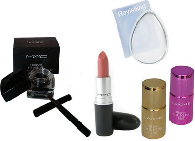 

ravishing Silicone puff, MAC matte finish lipstick & fluidline eyeliner gel & LAKME nail polish in 2 shades(Set of 5)