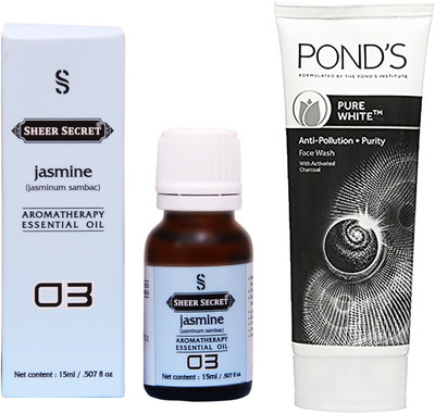 

SHEER SECRET JASMINE ESSENTIAL OIL 15 ML and POND'S PURE WHITE FACE WASH 100 ML(Set of 2)