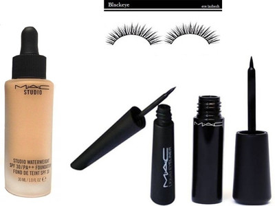

Blackeye Eyelashes mac studio waterproof liquid foundation haute naughty eyeliner and mascara(Set of 4)