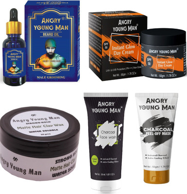 

Angry Young Man Face Cream, Beard Oil (30ml), Hair Wax, Charcoal Face Wash & Peel off Mask (50 Gram) (Pack of 5)(Set of 5)