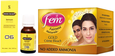 

SHEER SECRET LEMON ESSENTIAL OIL 15ML and FEM GOLD BLEACH 30 GRAMS(Set of 2)