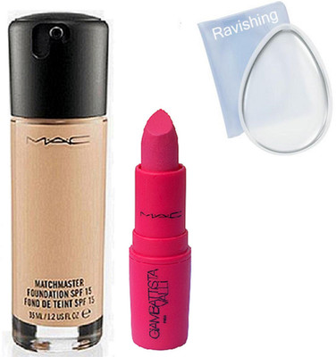 

ravishing Eyelashes, Mac match master foundation & giambattista valli lipstick(Set of 3)
