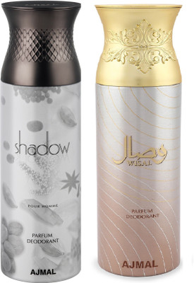 

Ajmal Shadow Homme & Wisal Deodorant Spray - For Men & Women(200 ml, Pack of 2)