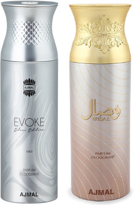 

Ajmal Evoke Silver & Wisal Deodorant Spray - For Men & Women(200 ml, Pack of 2)