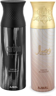 

Ajmal Carbon Homme & Wisal Deodorant Spray - For Men & Women(200 ml, Pack of 2)