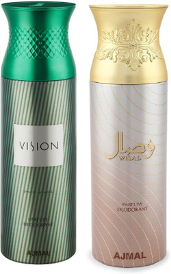 

Ajmal Vision Homme & Wisal Deodorant Spray - For Men & Women(200 ml, Pack of 2)