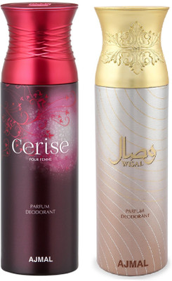 

Ajmal Cerise Femme & Wisal Deodorant Spray - For Women(200 ml, Pack of 2)