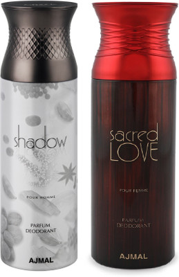 

Ajmal Shadow Homme & Sacred love Deodorant Spray - For Men & Women(200 ml, Pack of 2)