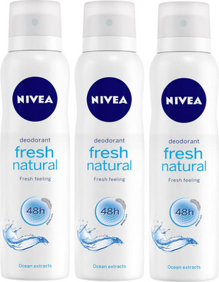 

Nivea Fresh Natural Deodorant Combo Body Spray - For Women(450 ml, Pack of 3)