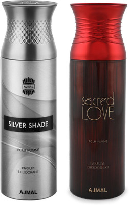 

Ajmal Silver Shade & Sacred love Deodorant Spray - For Men & Women(200 ml, Pack of 2)