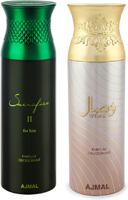 

Ajmal Sacrifice ll & Wisal Deodorant Spray - For Men & Women(200 ml, Pack of 2)