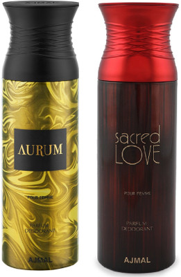 

Ajmal Aurum Femme & Sacredlove Deodorant Spray - For Women(200 ml, Pack of 2)