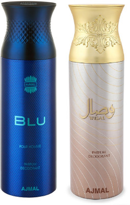 

Ajmal Blu Homme & Wisal Deodorant Spray - For Men & Women(200 ml, Pack of 2)