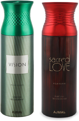 

Ajmal Vision Homme & Sacred love Deodorant Spray - For Men & Women(200 ml, Pack of 2)