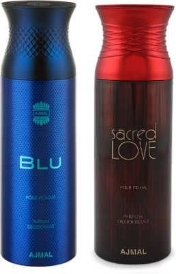 

Ajmal Blu Homme & Sacredlove Deodorant Spray - For Men & Women(200 ml, Pack of 2)