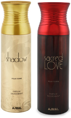 

Ajmal Shadow Femme & Sacred love Deodorant Spray - For Women(200 ml, Pack of 2)