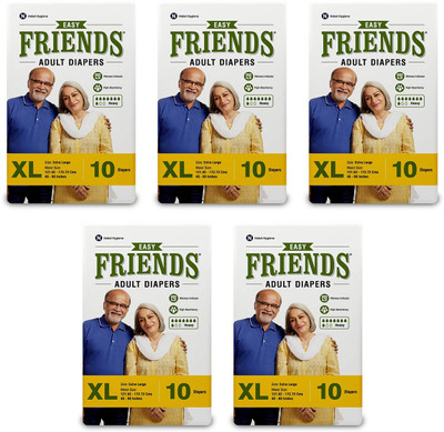 

Friends EASY ADULT DIAPERS, SIZE XL, 10 PCS PACK, COMBO OF 5 PACKS,FOR WAIST SIZE 48''-68'' INCHES, TOTAL 50 DIAPERS Adult Diapers - XL(50 Pieces)