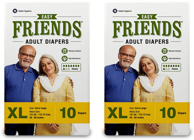 

Friends EASY ADULT DIAPERS, SIZE XL, 10 PCS PACK, COMBO OF 2 PACKS,FOR WAIST SIZE 48''-68'' INCHES, TOTAL 20 DIAPERS Adult Diapers - XL(20 Pieces)