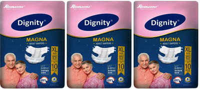 

ROMSONS DIGNITY MAGNA ADULT DIAPERS, SIZE XL, 10 Pcs. PACK, COMBO OF 3 PACKS, FOR WAIST SIZE 48"-57" INCHES, TOTAL 30 DIAPERS Adult Diapers - XL(30 Pieces)