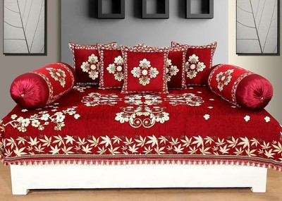 moninfinity Chenille Floral Diwan Set(Maroon)