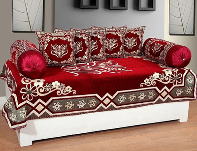 moninfinity Chenille Floral Diwan Set(Maroon)