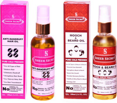 

SHEER SECRET MOOCH & BEARD OIL and ANTI DANDRUFF OIL (100% PURE COLD PRESSED OIL) Hair Oil(200 ml)