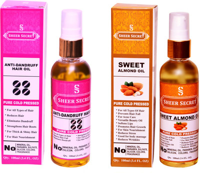 

SHEER SECRET SWEET ALMOND OIL and ANTI DANDRUFF OIL (100% PURE COLD PRESSED OIL) Hair Oil(200 ml)