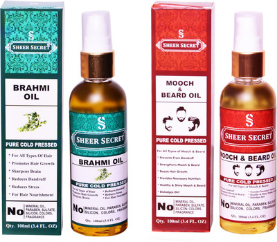 

SHEER SECRET MOOCH & BEARD OIL and BRAHMI OIL (100% PURE COLD PRESSED OIL) Hair Oil(200 ml)