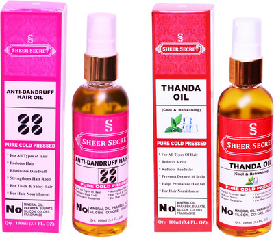 

SHEER SECRET THANDA OIL and ANTI DANDRUFF OIL (100% PURE COLD PRESSED OIL) Hair Oil(200 ml)