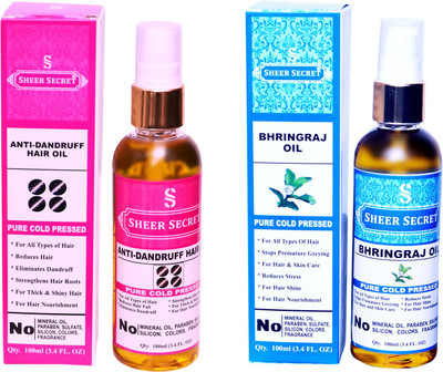 

SHEER SECRET BHRINGRAJ OIL and ANTI DANDRUFF OIL (100% PURE COLD PRESSED OIL) Hair Oil(200 ml)