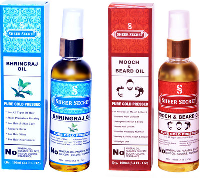 

SHEER SECRET MOOCH & BEARD OIL and BHRINGRAJ OIL (100% PURE COLD PRESSED OIL) Hair Oil(200 ml)