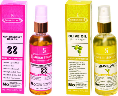 

SHEER SECRET OLIVE OIL and ANTI DANDRUFF OIL (100% PURE COLD PRESSED OIL) Hair Oil(200 ml)