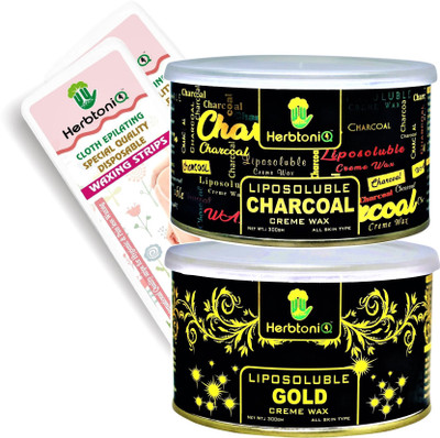

HerbtoniQ Liposoluble Charcoal And Gold Creme Wax 300g Each With 100pcs Medium Size (9x3 Inch) Wax Strips Wax(600 g, Set of 2)