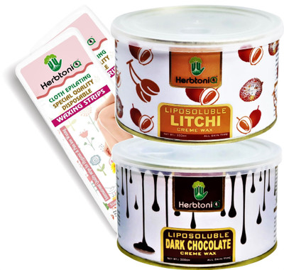 

HerbtoniQ Liposoluble Litchi And Dark Chocolate Creme Wax 300g Each With 100pcs Medium Size (9x3 Inch) Wax Strips Wax(600 g, Set of 2)