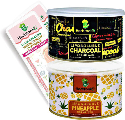 

HerbtoniQ Liposoluble Charcoal And Pineapple Creme Wax 300g Each With 100pcs Medium Size (9x3 Inch) Wax Strips Wax(600 g, Set of 2)