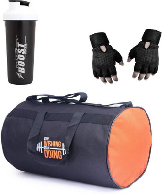 

Vellora High Quality Gym Bag And Gym Glove With Thunder Boost Shaker Wrist Support Combo Gym & Fitness Kit