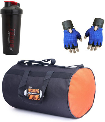 

Vellora High Quality Gym Bag And Gym Glove With Thunder Boost Shaker Wrist Support Combo Gym & Fitness Kit
