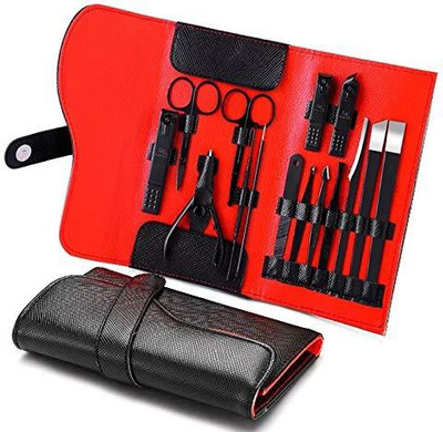 

Foolzy Manicure Set 15 in 1 Stainless Steel Professional Pedicure Kit Nail Scissors Grooming Kit with Black Leather Travel Case Second Generation(240 g, Set of 1)