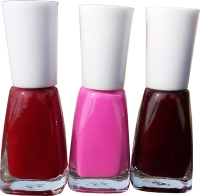 

Tint Nail polish Red, Pink, Dark Maroon set of 3 Black(Pack of 3)
