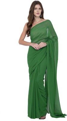 LIME Solid/Plain Daily Wear Georgette Saree(Green)