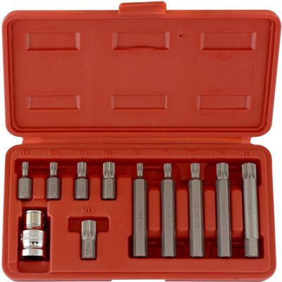 Tools Centre 11pcs C Vanadium Steel 12 Point Spline Screwdriver Bit Set Including 10pcs Spline Bits and 1pc 1/2inch Drive Socket Adaptor Screwdriver Bit Set