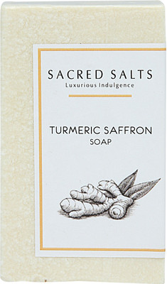 

Sacred Salts Turmeric Saffron Moisturizing Handmade Shea Butter Soap | 100% Natural Organic Bathing Bar | Purifying Soap for Face & Body | Natural Haldi & Kesar Soap | 100g - Set of 6(100 g)