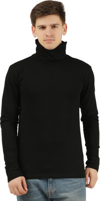 Tees Park Solid Men Turtle Neck Black T-Shirt
