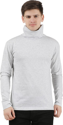 Tees Park Solid Men Turtle Neck Grey T-Shirt