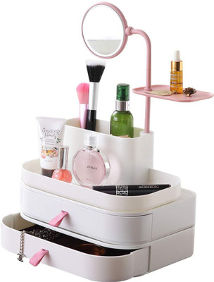 

House of Quirk Makeup Jewelry Cosmetic Organizer - Multifunctional Makeup Brush Holder Storage with Rotatable Mirror Jewelry Cosmetic Organizer - Multifunctional Makeup Brush Holder Storage with Rotatable Mirror Vanity Box(White)